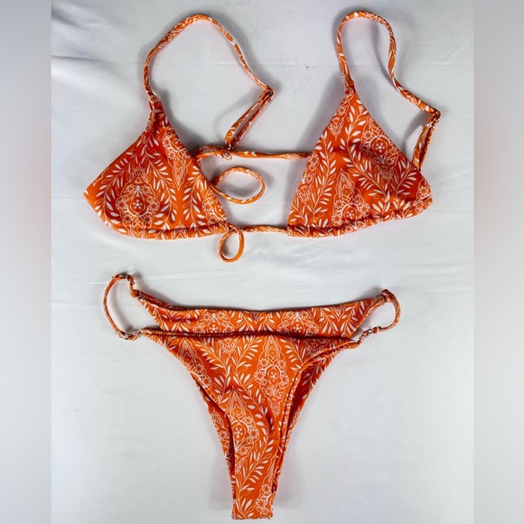 SHEIN Other - Shein 2 Piece Orange Plant Print Triangle Bikini